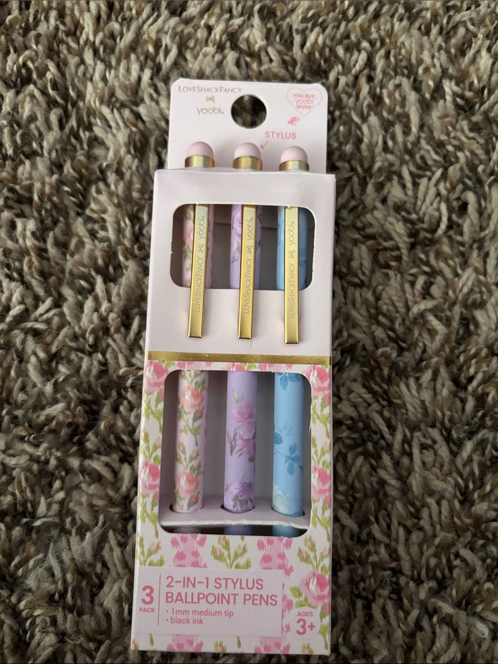 LoveShackFancy Floral Stylus Ballpoint Pen Set - Pink, Lavender, Blue